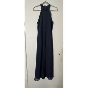 Allegra K M Navy Halter Neck Maxi Pant Dress Chiffon Slit Evening‎ Formal Party